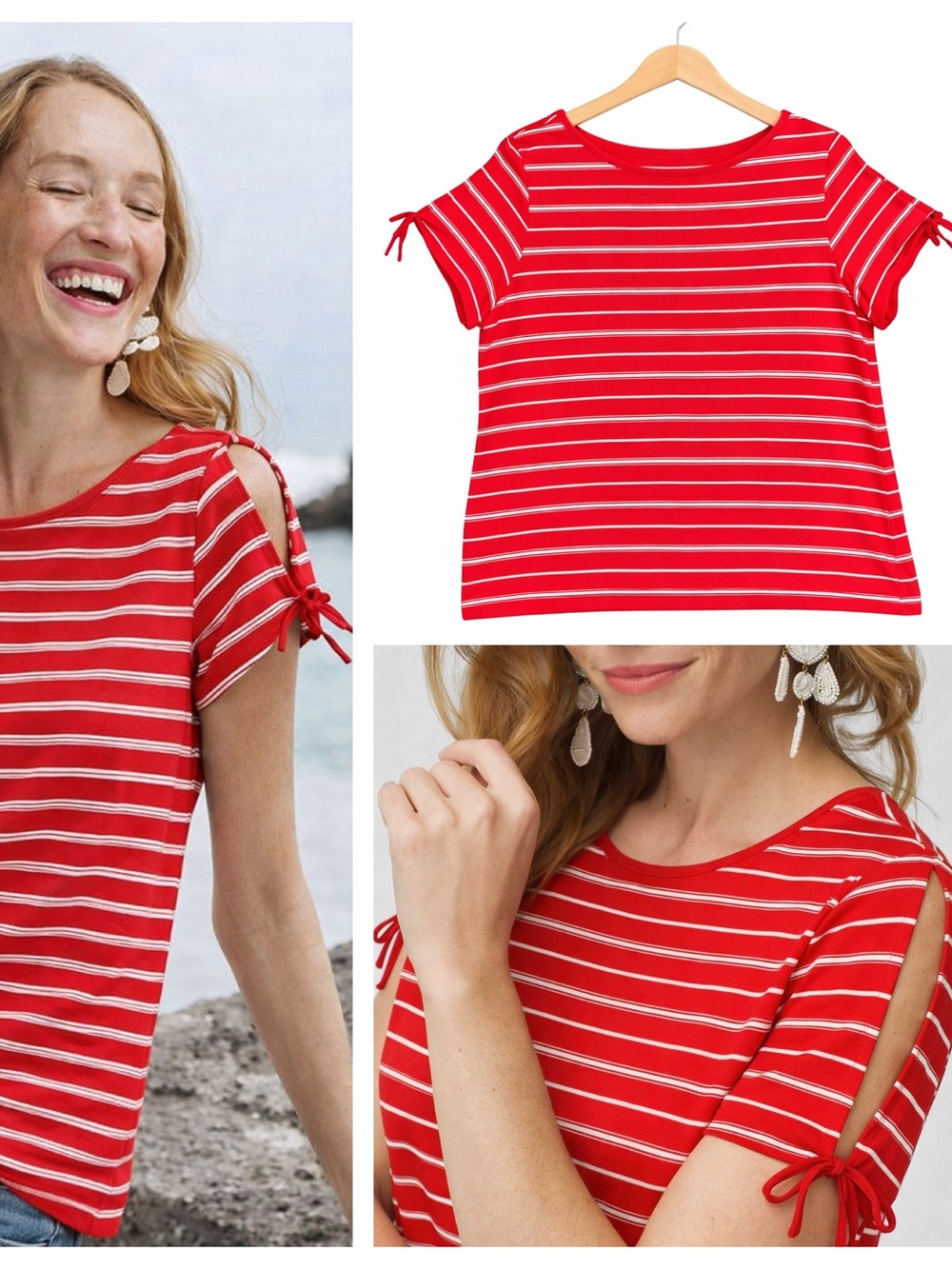 Talbots Red Coral/White Stripe Tee